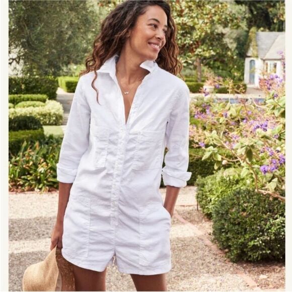 Frank & Eileen Ireland White Long Sleeve Flax Linen Romper Playsuit Size Medium - Picture 1 of 6